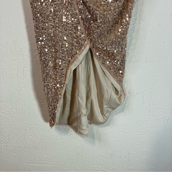 LULU’S Glamorous Arrival Rose Gold Sequin Midi Tulip Dress - Picture 7 of 13